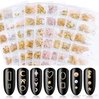 Tamax Mixed 6 styles/bag 3D Gold Metal Rivets Nail Studs Round Animal Moon Decoration Nails Shell Sticker Manicure DIY Accessories