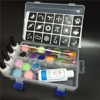 30 Color Glitter Powder 6 Luminous Glitter 4 Glue Hollow Template Kit for Temporary Tattoo Kids Face Body Diy Nail Painting Art