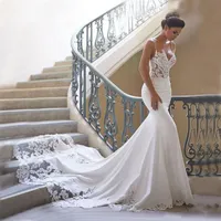 Русалка свадебные платья рукава Vestidos de Novia Vintage кружева возлюбленные шеи без спинки свадебные платья