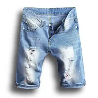2019 CHOLYL Mens Summer Denim Shorts Fashion Painted Hole Jeans Shorts Knee Length Cotton Slim fit Short Pants for Male 28-38