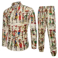 Primavera Summer Fashion Stampa floreale Set da uomo Set Camicia con Pant Tracksuits Casual Shirt Casual Suits Cotton Linen Track Suit Plus Size