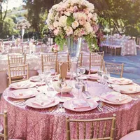 B. Couverture de table rose à paillettes ronds 132inch-330cm de la plaquine ronde 132inch-330cm pour la décoration de mariage de fête de Noël-9531