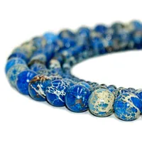 Pedra Natural Azul Imperial Jasper Jasper Beads Redonda Persa Golfo Golfo Gemstone Loose Beads Para Bracelete DIY Jóias Fazendo 1 Strand 8 mm