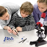 Juego de niños microscopio de juguete Lab LED 100X-1200X Inicio Educativo microscopio de juguete Aprendizaje Temprano Biológica juguetes para los niños