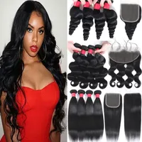 9A Brazilian Virgin Hair With Closure Body Wave Deep Curly Human Hair Extensions Bundles With13x4 Lace Frontal