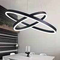 거실 용 블랙 화이트 컬러 현대 펜 던 트 조명 식당 3/2/1 원 링 LED 조명 천장 램프 비품