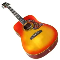 뼈 너트 / 안장, 다채로운 픽 가드, 노란색 / 흰색 바인딩이있는 41 인치 어쿠스틱 기타, 사용자 정의 가능