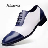 Misalwa كاب تو الجناح أكسفورد بو الجلود الرجال اللباس أحذية زائد الحجم 38-48 الرجال الأحذية الأبيض الأزرق الأسود البروغ الرجال الشقق المتسكعون
