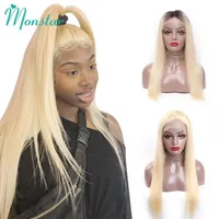 Monstar Pre Plucked 1b 613/613 Lace Front Human Hair Wig 150% Density 26 Inch Blonde Brazilian Remy Straight Wig For Black Women Y190713