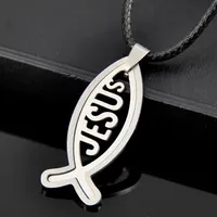 Wholesale lots 10 PCS Cool 2-in-1 Ichthys Fish Christian Symbol Stainless Steel Pendants Necklaces Jesus fish charms Necklaces ST19