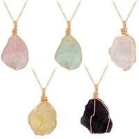 10PCS / set Collar colgante de piedra de amatista cruda natural para mujeres Cristales de chakra curativo con dos cadenas diferentes