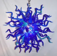 Yeni el şişmiş cam mavi avize led ışık yatak odası oturma odası murano cam kolye ışıkları ucuz mini sanat dekor kristal avize
