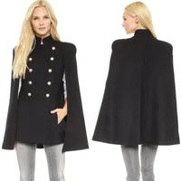 Günstige 2019 neue beste Wolloberbekleidungsmäntel mit Batwing-Ärmel Schwarze Damen-Zwei-breasted Capes Wolle Mantel Cappa Jacket Cloak 136