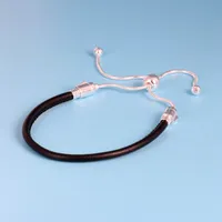 Nouveau rétractable Bracelet pour Pandora Argent 925 haute qualité de base noir Bracelet corde en cuir avec boîte originale Souvenirs