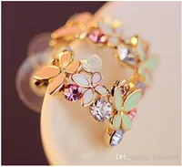 Mode Bijoux en or fin strass fleurs colorées Dazzling C type papillon Boucles d'oreilles pour femmes / lot G551
