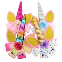 Bebé Bowknot Unicornio Horquillas para niñas Gradient Color Barrettes Artificial Flor Clip de Pelo Accesorios Cuerno Horquillas