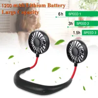 Portable Fans Hand Free USB Rechargeable Neckband Lazy Neck Hanging Style Dual Cooling Fan 3 Speed Adjustable Fan