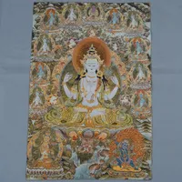 Brocade Malowanie Jedwabne Delikatne Haft Malowanie Tybetańskie Buddha Thangka Tanga Nepal Czterokrotny White Tara Buddha