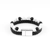 Bracelet en cuir avec perle faite à la main en 2 couches de bracelet pour homme avec boucle de couche