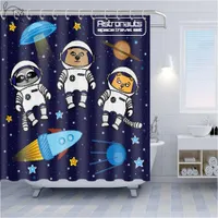 우주 하늘 태양계 폴리 에스테르 직물 방수 샤워 커튼 우주 로켓 행성 우주 비행사 만화 그림 어린이 커튼