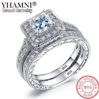 Yhamni 100% 925 anello d'argento bianco Cz ring set di lusso vintage banda di nozze promessa anelli di fidanzamento gioielli regalo per le donne Kr293 J190715