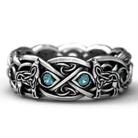 925 Lobo céltico anillo con topacio, moda de Viking del lobo del acero inoxidable de la venda de boda de compromiso de tamaño 6-13 joyería