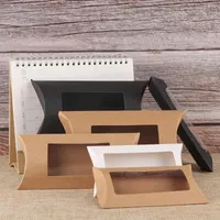 10 sztuk mutlizizuj poduszki pudełko DIY Puste Papier Pudełko Brązowy / Biały / Czarny Z Wyczyść PCV Okno Kraft Paper Okno dla