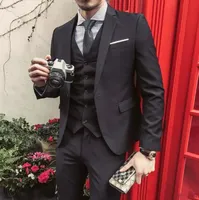 Novo Personalizado Black Slim Fit Men Suits Wedding Smoking Smoking Groom Ternos (jaqueta + calças + colete) Business Prom Wear Blazer 482