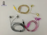 La fabbrica dirige l'affare all'ingrosso lustro scintillio nastro dorato auricolari rosa earcup auricolare con microfono mic linea di cristallo 3 Colorcp-15 100pcs