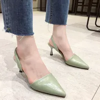 슬리퍼 하이 힐 슬링 백 샌들 여성 지적 발가락 펌프 여름 패션 폐쇄 사무실 신발 베이지 색 황색 녹색