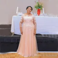Blush Pink Mother Of The Bride Dresses 2019 Nuova manica lunga Una linea di pizzo Plus Size abito da ballo lungo abito da sera formale