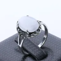 حلقات للنساء مجوهرات رخيصة الأبيض الفضي البيضاوي العقيق خاتم الخطوبة خواتم الزفاف