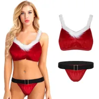 Kerstmis vrouwen sexy lingerie set fluwelen beha top slips santa cosplay kostuum # R45