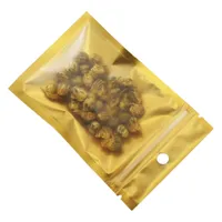 8x13 cm złoty zamek zip Plastikowe torby Resealable Matte / Clear Suszone jedzenie Cukierki Zapach Dowolny Przechowywanie Zipper Torba z otworem 100 sztuk / partia