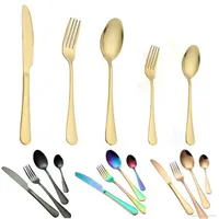 5 couleurs Gold Cutlery Cutlery Cuttware Cuillère Couteau à fourche à café de cuillère à café de vaisselle en acier inoxydable Cuisine Vaisselle Vaisselle Set 10 choix
