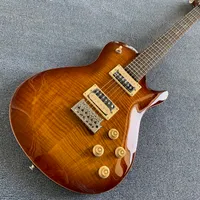 トップ販売リードスミス炎カエデの上の茶色のエレクトリックギターホワイトモップアビング鳥の指板インレイトレモロブリッジクロームメッキ190308