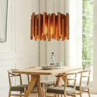 Luz colgante moderna de madera maciza China nórdica nórdica creativa minimalista sala de estar de madera Bola de madera Lámpara colgante de madera - I101