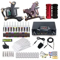 Complete Tattoo Kit 2 Machines Dual Power Supply 20 Inks Needles Tips Grips HW-21-1