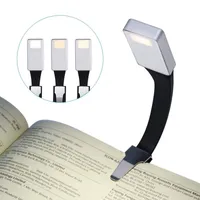 LED-läslampa USB-laddning Night Light Clip Light 3 Mode Adjustment Book Lamp Silver Folder