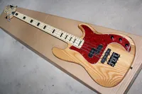 Factory Custom Natural Wood Color Electric Bass Guitar with 4 Strings,Ash Body,Red pickguard,Maple Fingerboard,Offer Customized