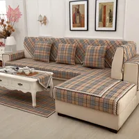 British Brown Plaid Canapa Cover Cotton Linen dentelle décor sectionnel Hlevelcovers Canape Furniture Covers Fundas de Sofa SP3618