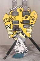 Super Rare Cheap Trick&#039;s Rick Nielsen Uncle Dick Double Neck Yellow Electric Guitar White Pearl Inlay, Kahler Bridge on the left neck