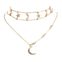 Crystal Star Moon Pendant Necklace Gold Star Choker Collar de múltiples capas Joyería de diseño de moda de verano para mujeres Drop Ship