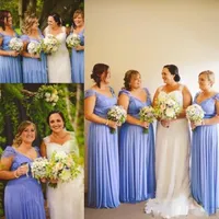Nieuwe Lavendel Chiffon Capped Sleeves Bruidsmeisjes Jurken Plugging V-hals Kant Bodice Plus Size Maid of Honour Pregant Prom Party Jurken