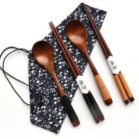 Set di posate in legno in stile giapponese Set di posate per utensili da tavola portatili e posate per alimenti Cibo cinese Bacchette per sushi giapponesi