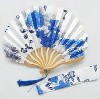 Free Shipping 100pcs Personalized Cherry Blossom Design Round Cloth Folding Hand Fan with Gift bag Wedding Gifts SN2404