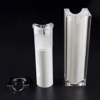 High-grade 30ml square cosmetic airless lotion pump bottle in pearl white, empty airless bottle with silver lids