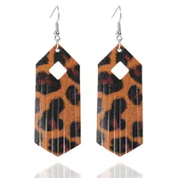 New Leopard Print Tassel Drop Dangle Leather Earrings for Women Boho Geometric Rhombus Dangle Earring Pendant Hook Earring Jewelry Gifts