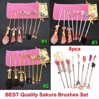Cardcaptor Sakura Makeup Borstes Magical Sailor Moon 8pcs Set Cosmetic Borstes Rose Gold Brush Pink Bag Face Läppar Make Up Tool