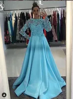 Azul Chiffon manga comprida vestidos de noite elegantes vestidos de festa vestidos de noite Yousef Aljasmi doce 15 Dresses Abiti Eleganti Cocktail